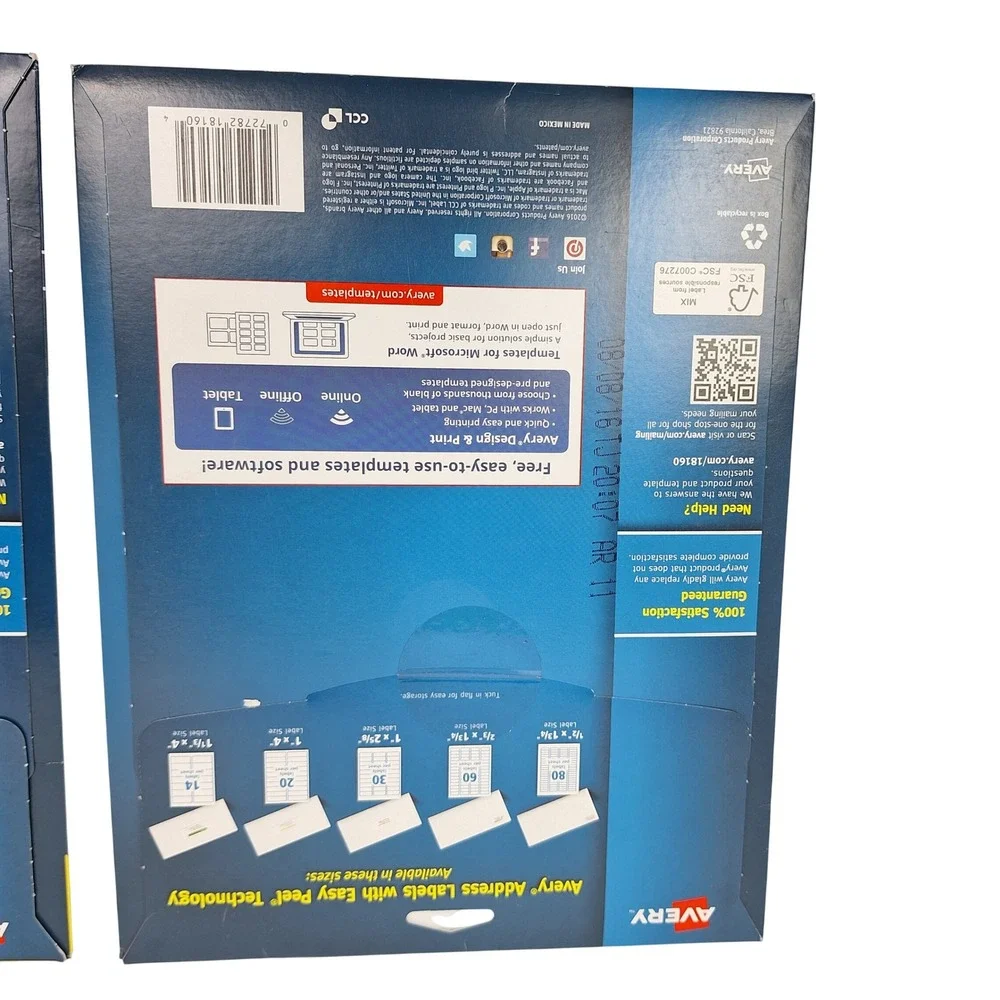 Avery Easy Peel Address Labels Bundle 18160 8160 8167 White 5 Packs Mixed Set